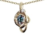 0.62 cts Oval Lab Created Alexandrite and Genuine Diamond Pendant - 14kt White or Yellow Gold