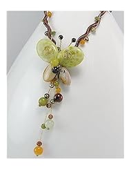 Butterfly Japanese silk cord Jade Necklace In Copper