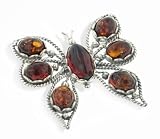 Large Sterling Silver Butterfly Pin Brooch with Genuine Baltic Amber - B00023JSBC