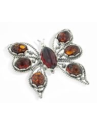 Large Sterling Silver Butterfly Pin Brooch with Genuine Baltic Amber