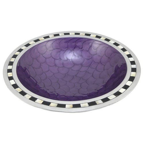 Julia Knight 15-inch Enameled Aluminum Bowl, Sugar Plum with Check Border