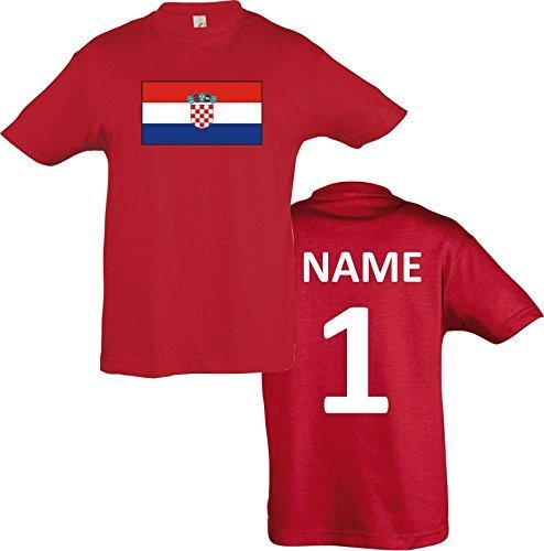 Kids T-Shirt Kroatien Croatia Ländershirt mit Wunschnamen und Nummer diverse Farben, Farbe rot, Größe 152