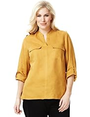 Plus Pure Linen Twin Pockets Stud Blouse