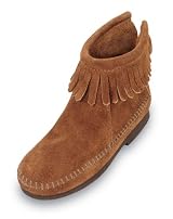 Children's Back Zipper Boot by Minnetonka in Brown Suede