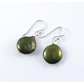 Sterling Silver Coin Pearl Drop Earrings