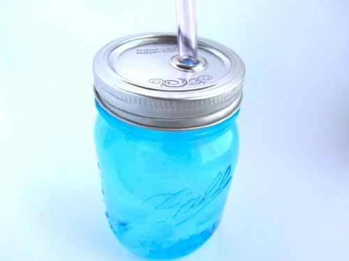 Blue Mason Jar To Go Cup with Pink Glass Drinking Straw