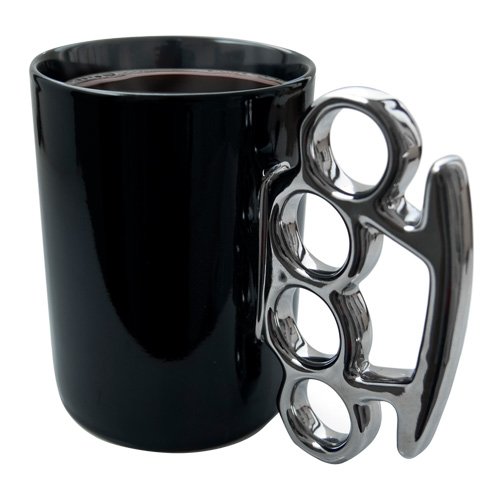 Knuckle Duster Coffee Mug Black and Silver - Brass Knuckle Mug - Brand New-