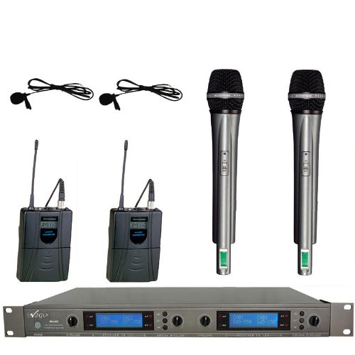 V2go UHF 847h2l2 4-channel 2 Handheld and 2 Lapel Wireless Microphone