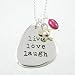 LIVE, LOVE, LAUGH Sterling Silver Pendant with Brass Flower and Pearl Gemstone Bead Accents on a 16" Bead Chain, #8929