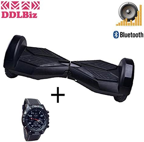 DDLBiz 8inch Bluetooth Self Balancing 2 Wheels Mini Hover Board Electric Scooter Skateboard +Watch (Black-Bluetooth)