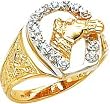 14K Gold Horse Head & Diamond Horseshoe Mens Ring Size 10