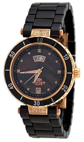 Oniss ON642-LRG1 Women's Rose Gold Trim Diamond Accented Black Ceramic Watch