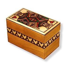 Wooden Box, 5037, Polish Handcrafted Card Box with King of Hearts, 5"x3"x3'.