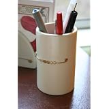 Pencil Cup Hand Carved Stone with Brass Emblem Desk Office Decor Gift Ideas