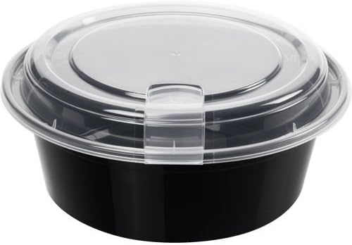 Vital Plastics Take Out Microwavable Container with Vented Lid Black (Round 32 Ounce)
