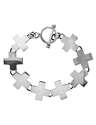 Sterling Silver Cross Bracelet Toggle Clasp Handmade 3/4 inch wide, sizes 8, 8 1/2 & 9 inch