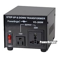 Power Bright VC300W Voltage Transformer 300 Watt Step Up/Down converter 110/120 Volt - 220/240 Volt