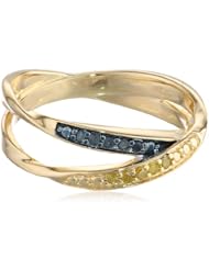 18K Yellow Gold Plated Sterling Silver Two-Tone Diamond with Paint Color Crossover Ring, Size 7