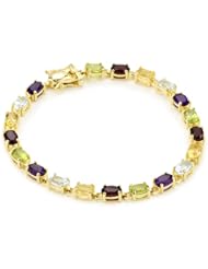 Yellow Gold Plated Sterling Silver Multi-Gemstone Bracelet, 7"