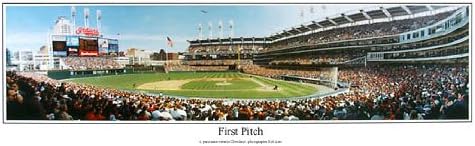 MLB Baseball 1994 Cleveland Indians Jacobs Field Opening First Pitch - 13.5x39 Panoramic Poster. Deluxe Double Matted with Black Metal Frame #2004