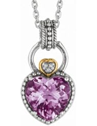 Phillip Gavriel 18K Yellow Gold and Sterling Silver Heart Shaped Amethyst Pendant With 18 Inch Chain