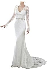V-neck Sheath Long Sleeves Lace Vintage Natural   Waistline Evening Dress/Wedding Dress 