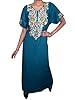 Womans Boho Caftan Dress Neck Embroidered Long Muumuu Kaftans Nighty Loungerwear Medium (Teal Blue)