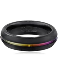 Womens Black Titanium Grooved Rainbow Dome Ring