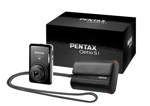 Pentax Optio S1 14MP Digital Camera Kit with Leather Case and metal strap - Black