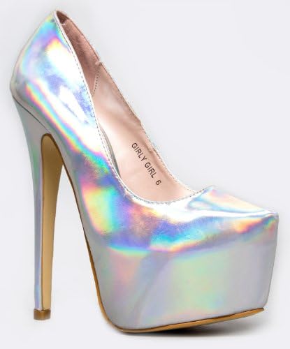 Red Kiss Girl GIRLY GIRL Holographic Almond Toe High Heel Stiletto Party Pump