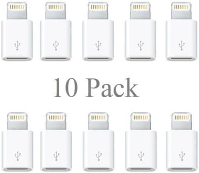 Lightning Adapter [Pack of 10] iPhone / iPad 8-pin Lightning Plug to Micro USB Socket Converter / Adapter / Connector (White)