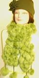 Imported Light Green Color Four Strand Luxurious Rabbit Fur Scarf for Women and Teens Offered in Combination with Hand Made Double Knit Wool Jersey Head Band with Rosette