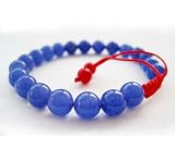 8mm Blue Jade Beads Tibetan Buddhist Wrist Mala Bracelet for Meditation