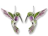 Amethyst Hummingbird Enamel & Silver Earrings