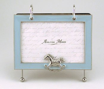 Baby Boy Flip Frame in BLUE.....Jeweled Rocking Horse...Holds 40 Pictures