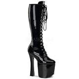 7 1/2 inch Platform Knee Boot, Side Zip Black Patent