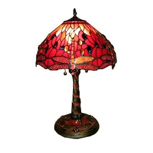 20-inch Charming Red Dragonfly Tiffany Style Lamp with Mosaic Base by Koolpin