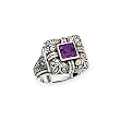 925 Silver & Amethyst Square Ring with 18k Gold Accents- Sizes 6-8