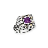 925 Silver & Amethyst Square Ring with 18k Gold Accents- Sizes 6-8