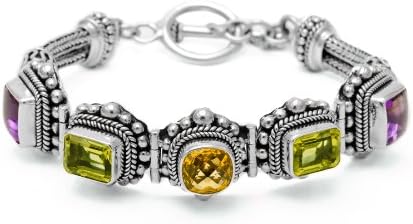 Balinesia Artisan Crafted Genuine Amethyst, Citrine, and Lemon Quartz Sterling Silver Bracelet