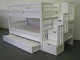 Stairway Bunk Bed Twin over Twin in White with 3 Drawers Built in to the Steps and a Twin Trundle