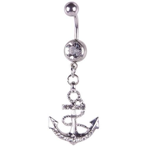 Crystal Rhinestone Anchor Dangle Navel Belly Button Barbell Ring Body Piercing