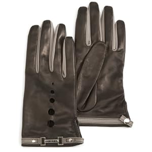 Diesel Women’s Perfo Leather Gloves,Black,2