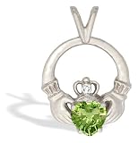 14K White Gold Genuine Heart Peridot and Diamond Celtic Claddagh Pendant