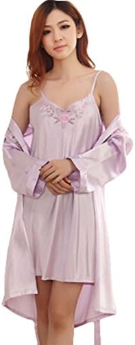 Female Sexy Rose Nightdress Tow Piece Set Sling Nightgown/ Homewear Purple (XXL(Height around 170cm))