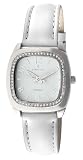 Peugeot Women's 304WT Silver-Tone Swarovski Crystal Accented White Leather Strap Watch