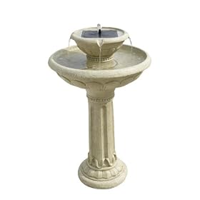 Smart Solar STI 34251R01 Kensington Gardens Two-Tier Solar Fountain. Antique white stone... from Garden Fountains