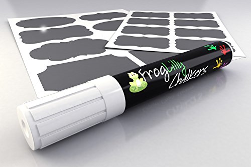 Premium White Liquid Chalk Marker w/ 32 Reusable Chalkboard Labels - Reversible Tip (6mm) & Bonus Creative Idea Ebook