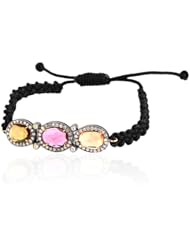 18kt Gold Diamond Pave Gemstone Charm Macrame Bracelet Silver Jewelry