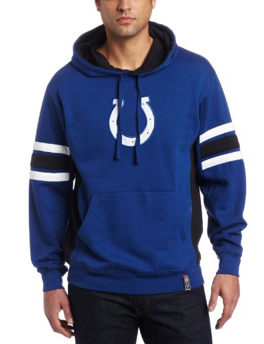 NFL Men's Indianapolis Colts Passing Game Hd II Adult Long Sleeve Hooded Fleece Pullover (Stadium Blue/Black/White, Large)